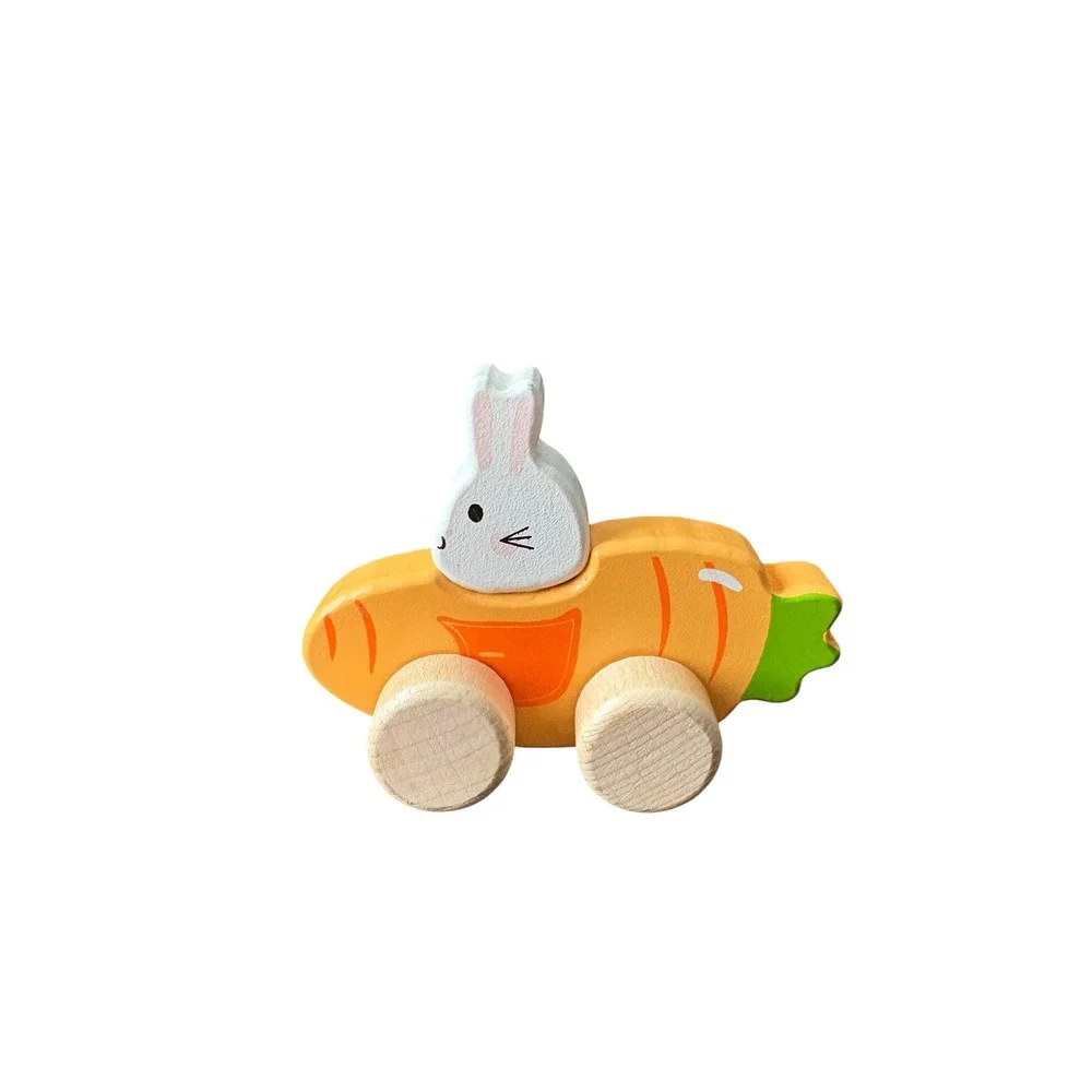 Hobby Lobby Wooden Bunny Carrot Push Toy Rolling Rabbit Easter Spring Wood Wheel
